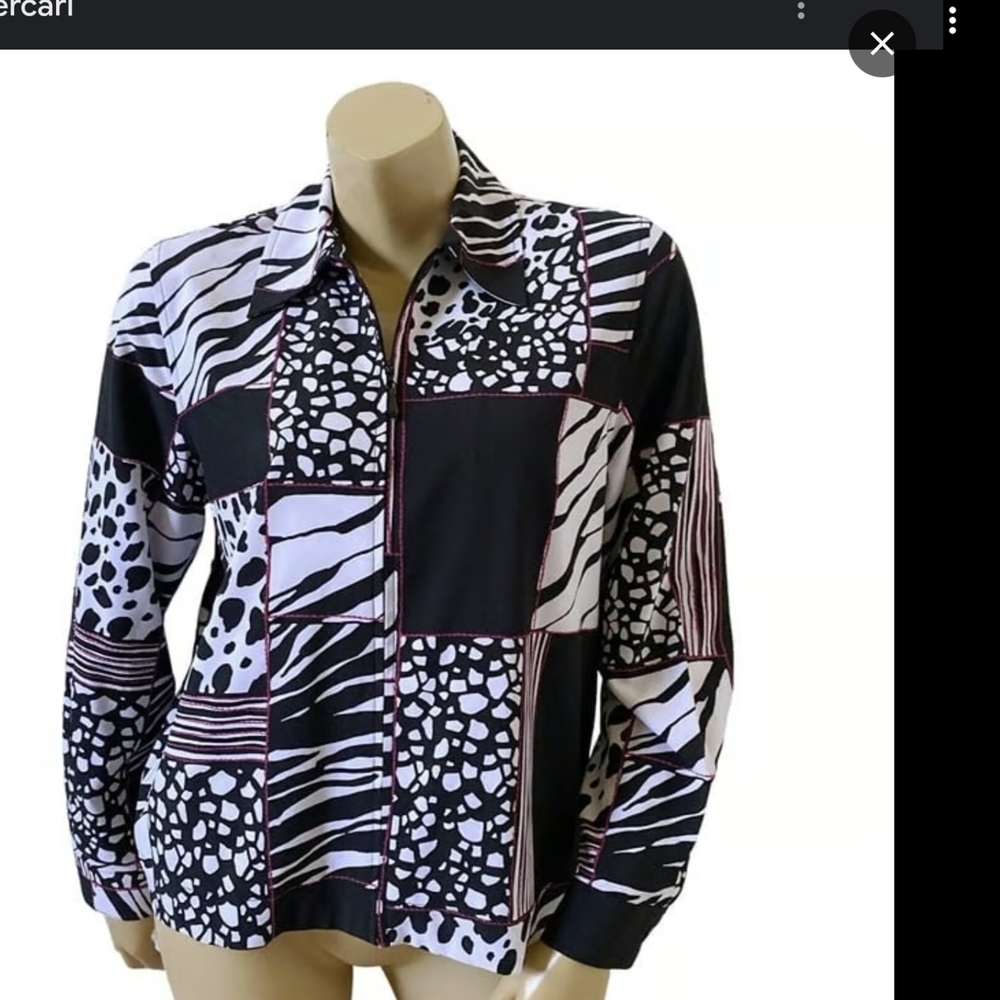 Alfred Dunner Black and White Graphic Button Down Blouse
